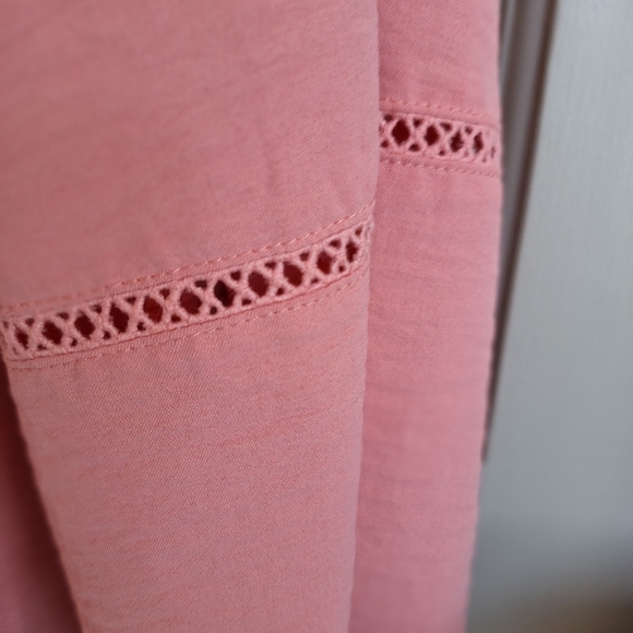 Fred David Boho Blouse SzS Detailed Puff Long Sleeves Tie Front Ruffle Neck Pink - Picture 4 of 8